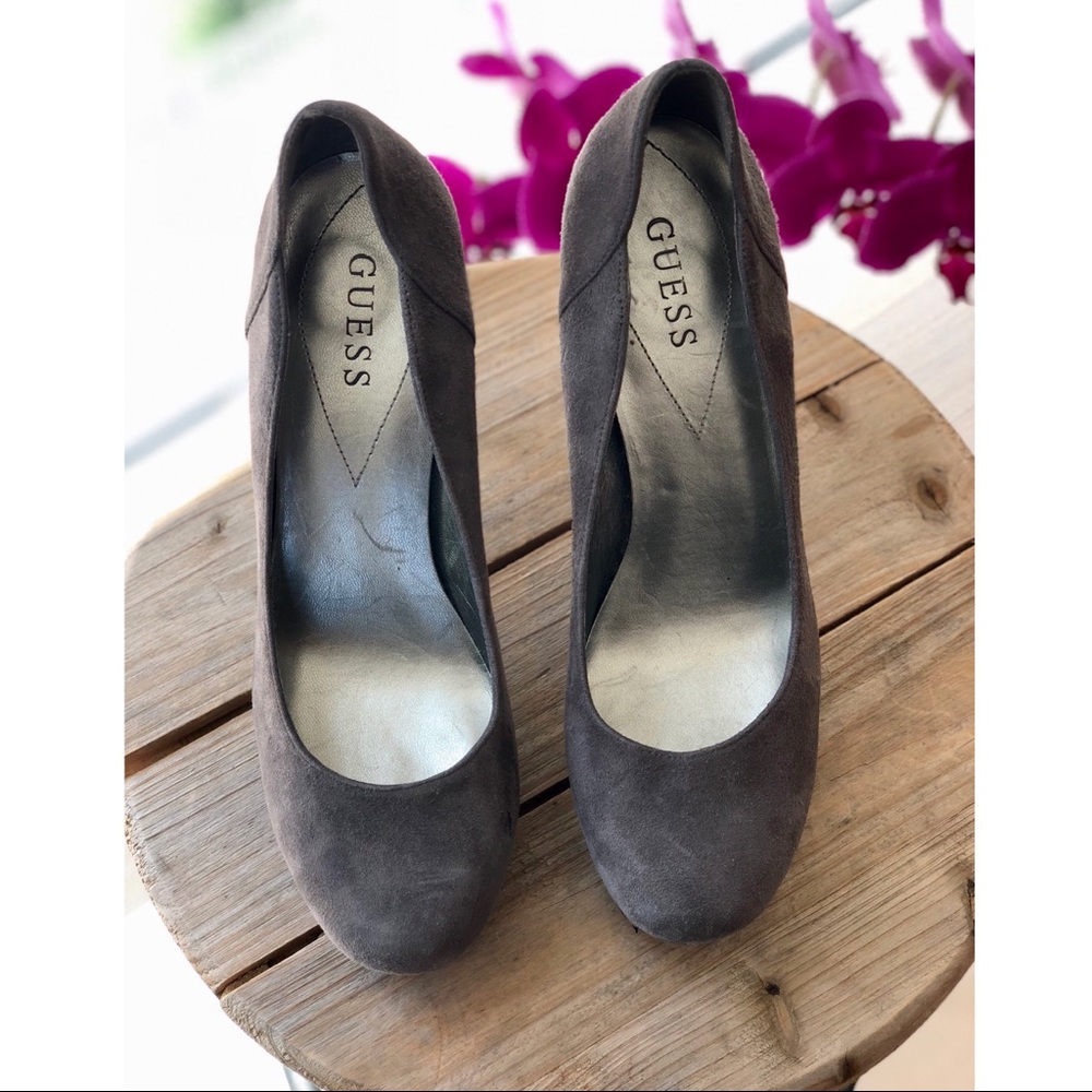 Dark Grey Suede Platform Pumps
